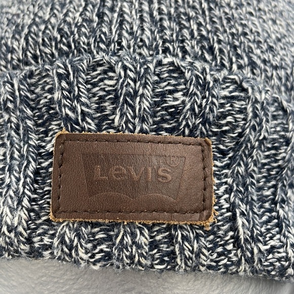 Levi’s Hat Knit Beanie One Size Blue/White Unisex Soft Fleece Lined - Picture 4 of 9